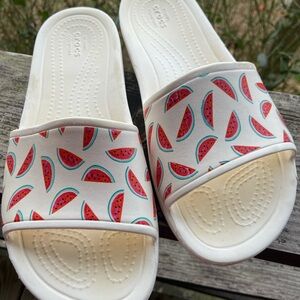 CROCS White Slides with Watermelon Design